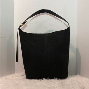H&M Black Bucket Bag with Suede-like Fabric Goldtone Hardware interior Pockets